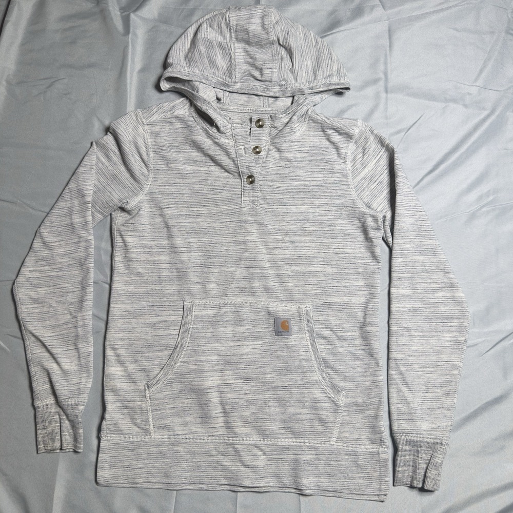 Carhartt Norwalk Henley Hoodie Small Space Dye Workwear Lightweight‎ Blue Collar